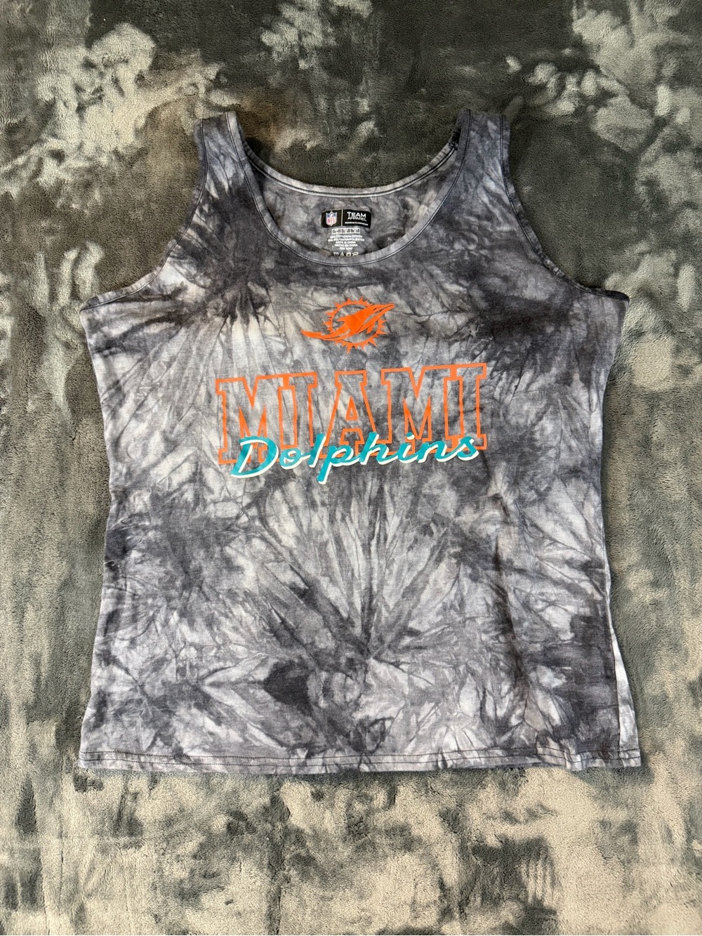 NFL Miami Dolphins Gray Tie-Dye Tank with Orange & Aqua Logo